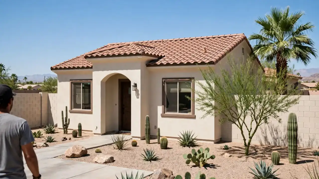 Restored single-story Phoenix home with fresh stucco and desert landscaping